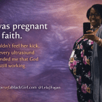 Pregnant mother sharing testimony about living with uterine fibroids and trusting God during a high-risk pregnancy.