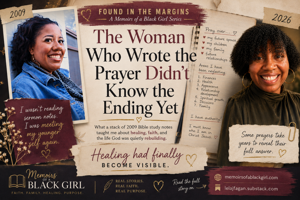 Found in the Margins. The design resembles a scrapbook or memoir journal spread with warm burgundy, gold, cream, and parchment tones
