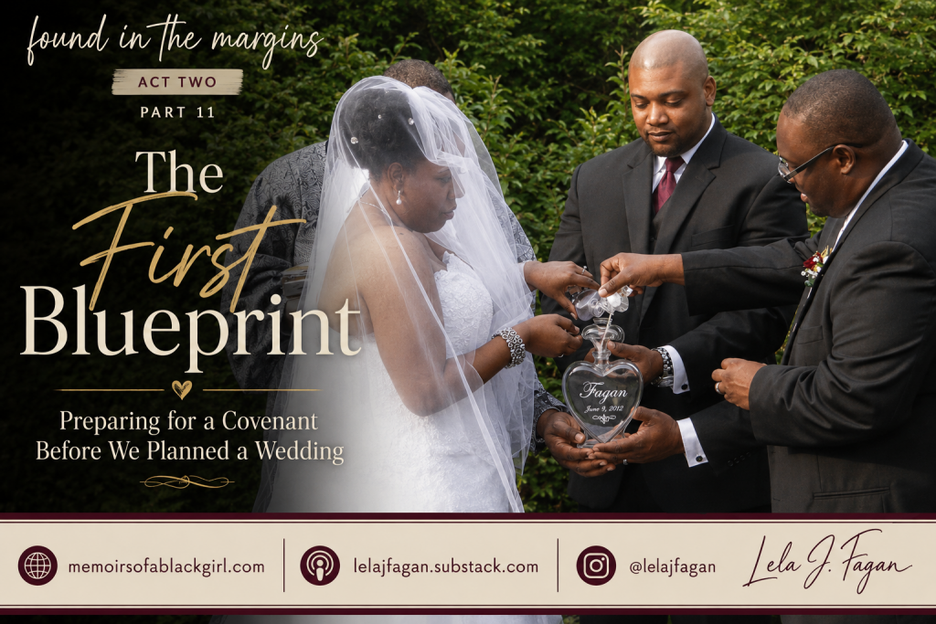 Featured Image Narrative: The Unity Sand Ceremony visually embodies the central theme of the chapter. While wedding guests witnessed two containers of sand becoming one, the memoir reflects on how two individual lives, families, and callings were intentionally joined through covenant. The photograph serves as both a historical record and a metaphor for the blueprint that would shape the Fagan family for years to come.