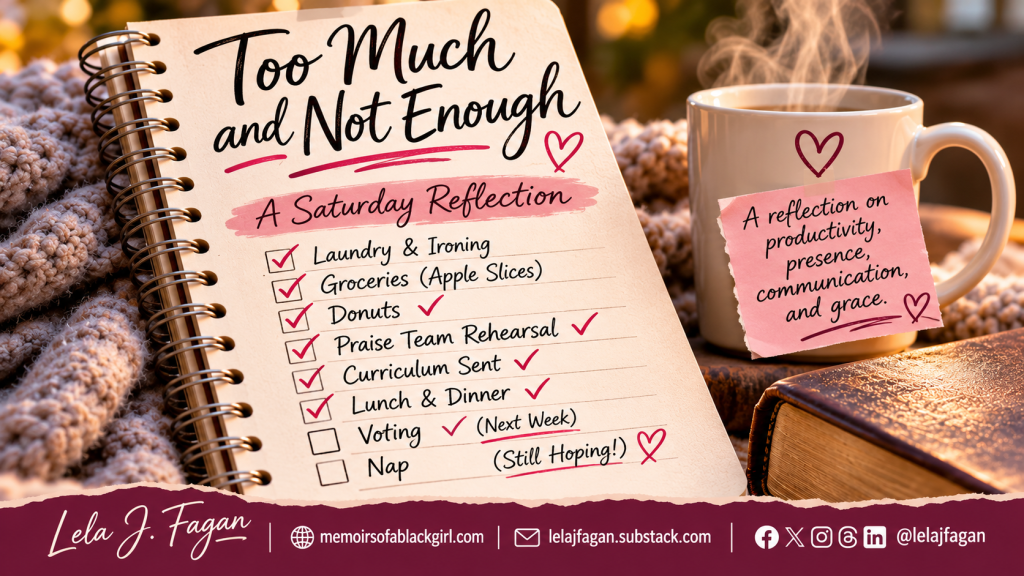 Cozy notebook featuring a Saturday checklist, a warm mug