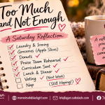 Cozy notebook featuring a Saturday checklist, a warm mug
